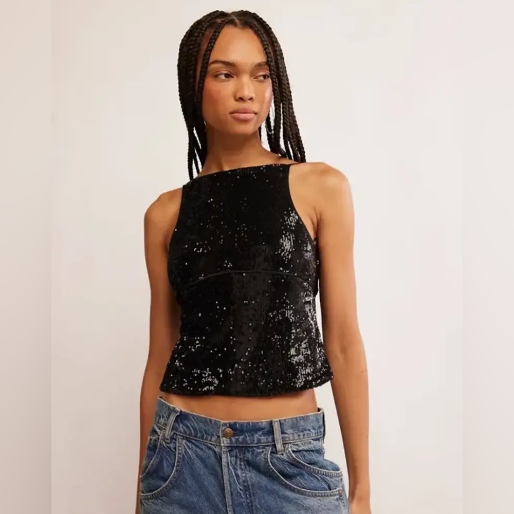 Free People James Black Sequin Tank Black XS NWT